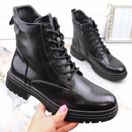 Women's black lace-up and zipper boots Potocki SZ12203 1