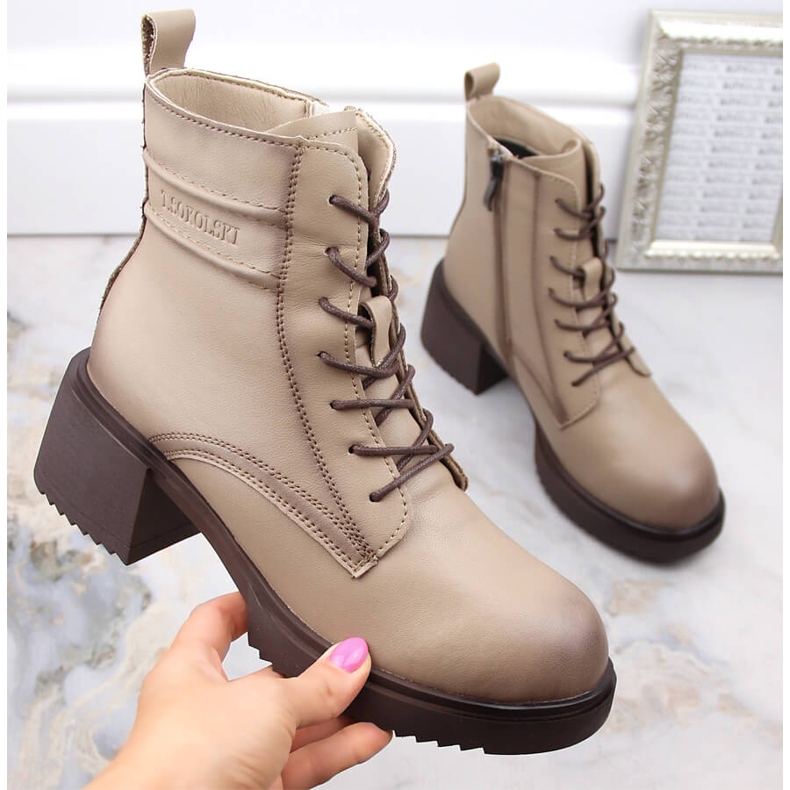 Leather women's ankle boots with high heels and platform T.Sokolski Z23-44 beige 1
