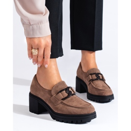 Vinceza Shelovet dark beige suede high-heeled shoes 1