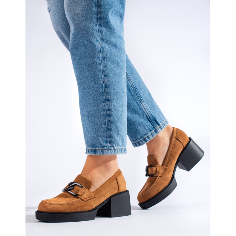 Shelovet women's camel suede high-heeled shoes brown 2