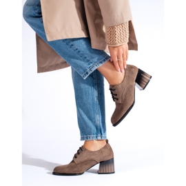 Shelovet suede dark beige high-heeled shoes 1