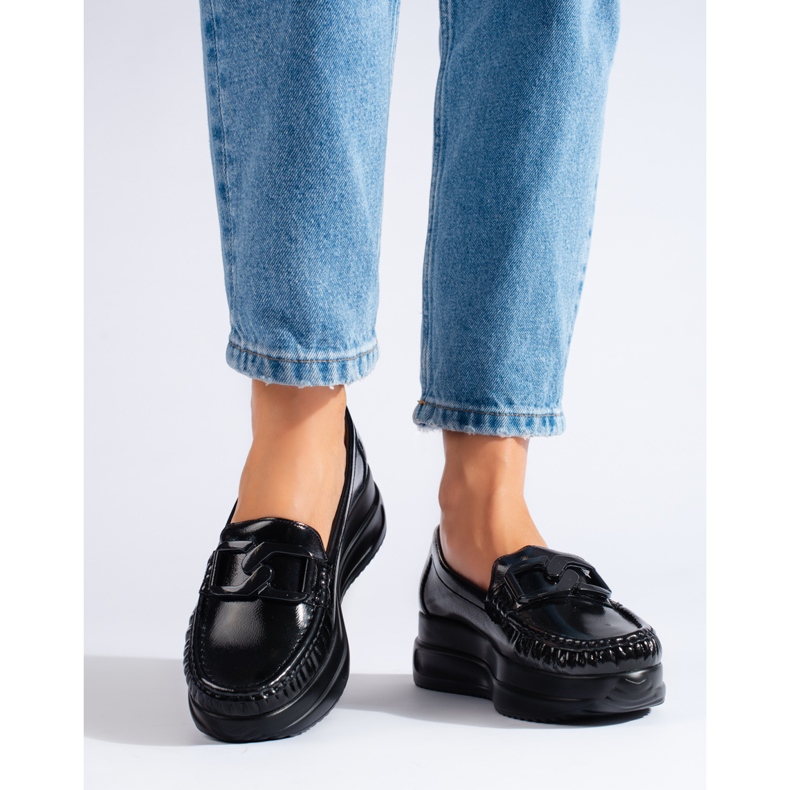 Women's black patent loafers with a Shelovet buckle 1 Women's black patent loafers with a Shelovet buckle 1
