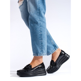 Women's black patent loafers with a Shelovet buckle 2