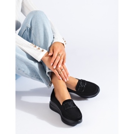 Women's black suede moccasins with a Shelovet buckle 1