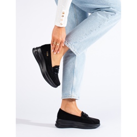 Women's black suede moccasins with a Shelovet buckle 2