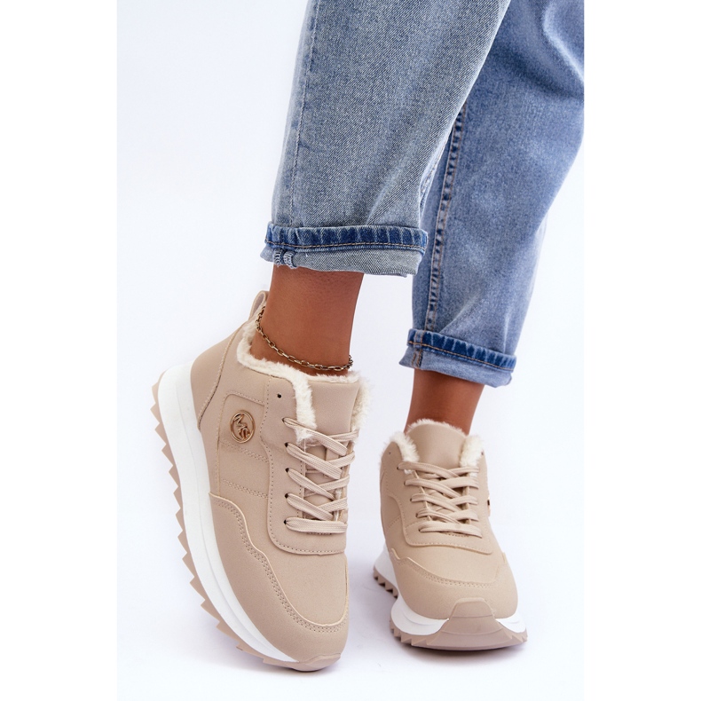 Insulated Leather Platform Sneakers Beige Adite 2