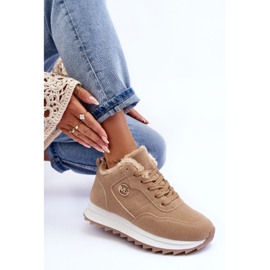 Insulated leather sports shoes on a platform, dark beige Adite 2 Insulated leather sports shoes on a platform, dark beige Adite 2