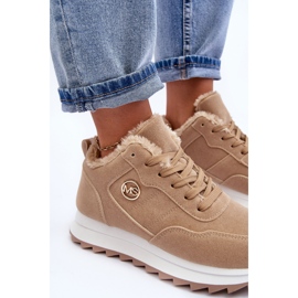 Insulated leather sports shoes on a platform, dark beige Adite 1