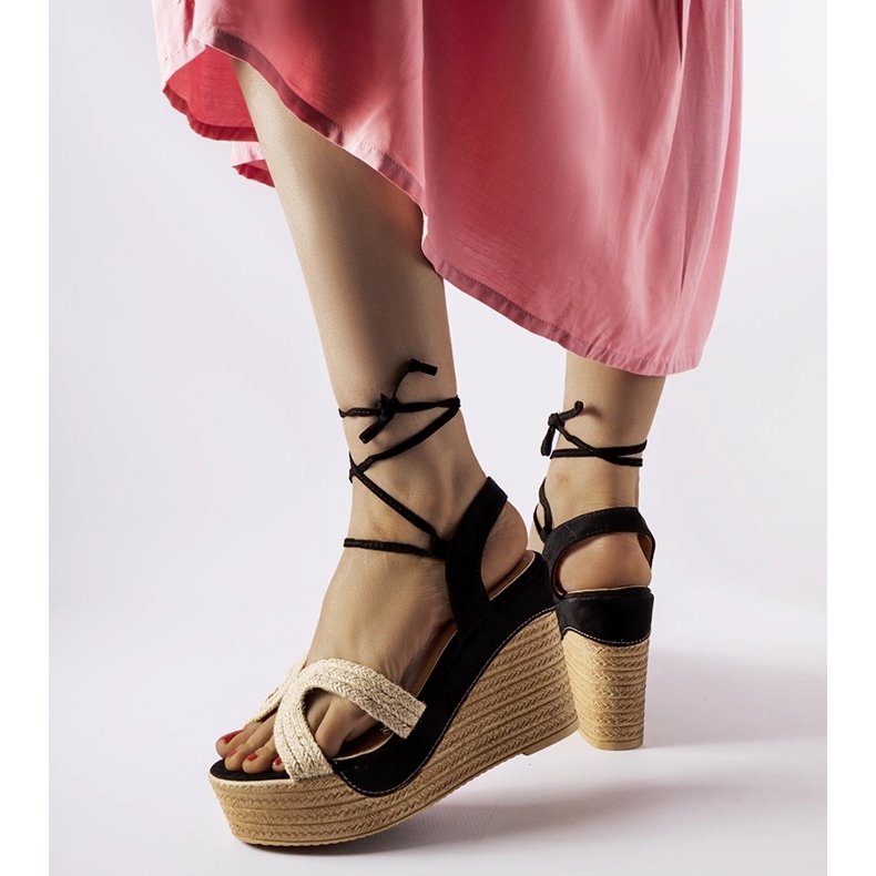 Black espadrilles with Berta wedges beige 1