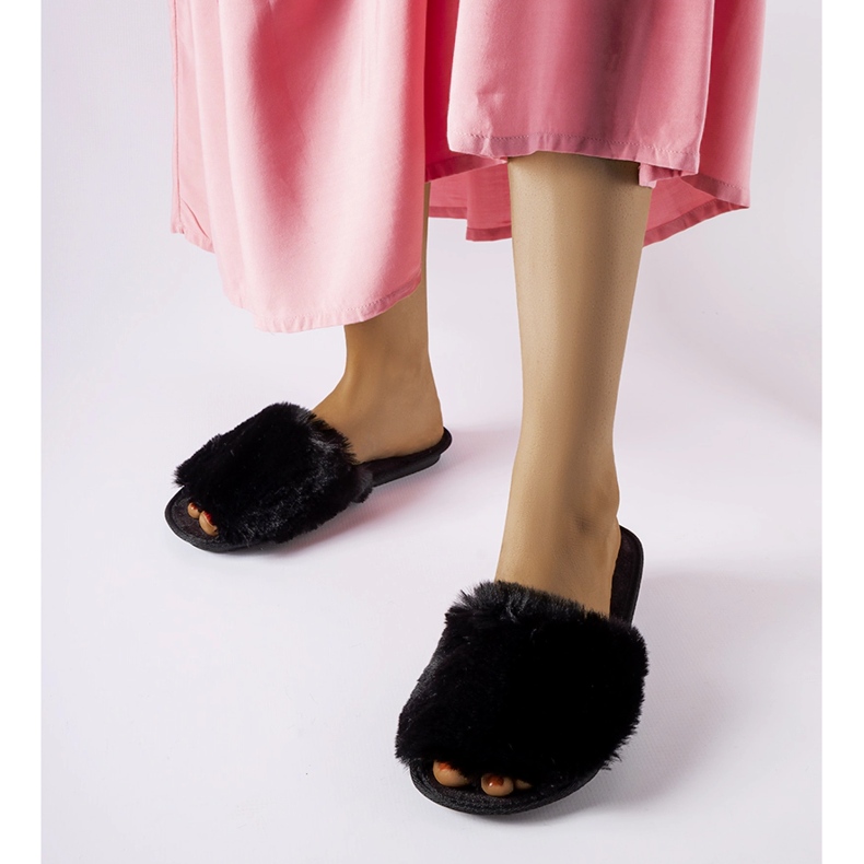 Inblu Giacomo black slippers with fur 1