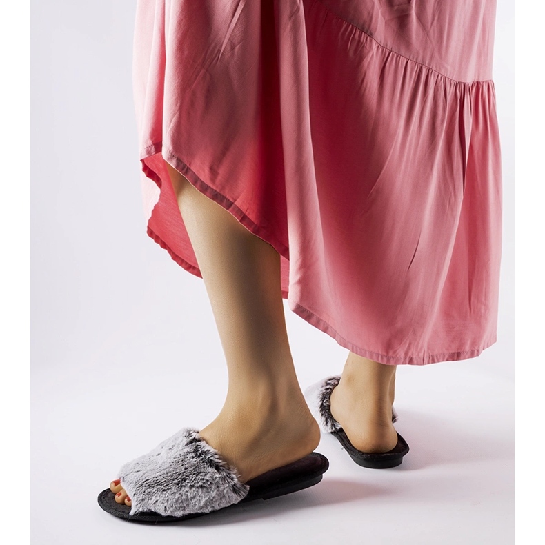 Inblu Giacomo black slippers with gray fur grey 1
