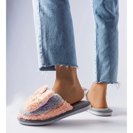 Gray and pink slippers with a bow grey 2 Gray and pink slippers with a bow grey 2