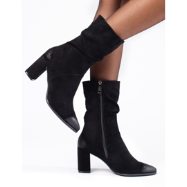 Suede elegant black high-heeled ankle boots by Vinceza 1