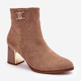 Suede ankle boots with a decoration, Beige Dwinja 2