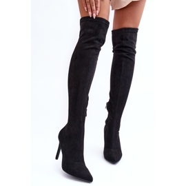 Over-the-knee suede boots with a high heel, Black Calfi 1