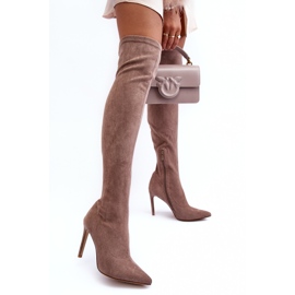 Beige Calfi suede over-the-knee boots with a high heel 2
