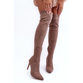 Beige Calfi suede over-the-knee boots with a high heel 1