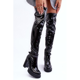 Patent over-the-knee boots on a massive high heel, Black Kytia 1