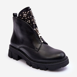 Low Decorated Leather Ankle Boots With Zipper Black Escika 2