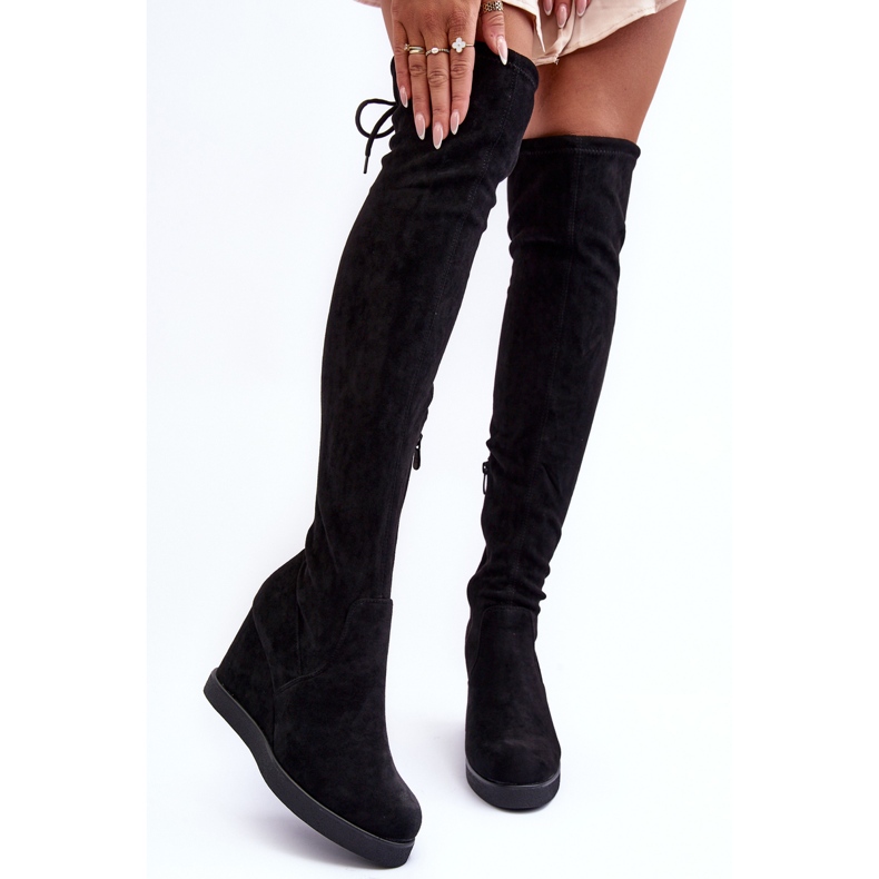 Black Mephal suede over-the-knee boots with wedges 1 Black Mephal suede over-the-knee boots with wedges 1