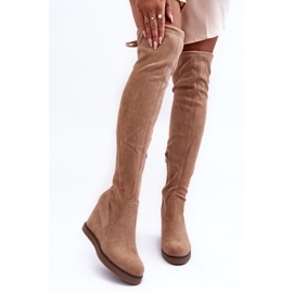 Beige Mephal suede over-the-knee boots with wedges 1