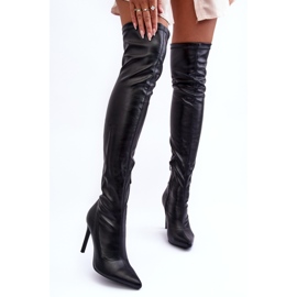 Leather Over The Knee High Heel Boots Black Zolno 2