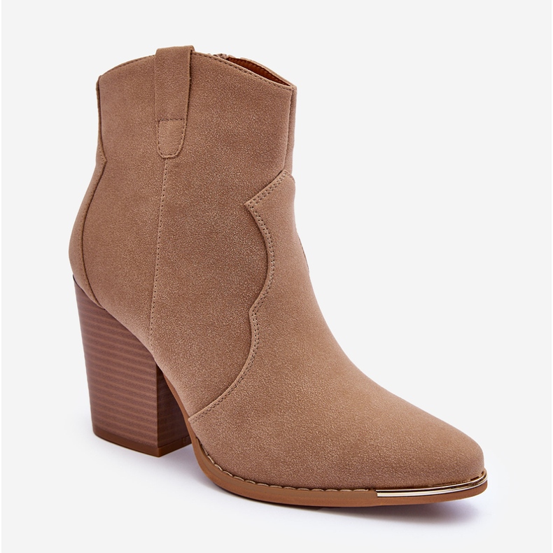Beige Lotoune Leather Cowboy Boots with High Heels 1 Beige Lotoune Leather Cowboy Boots with High Heels 1