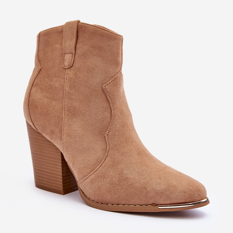 Beige Suede Cowboy Boots with High Heels Lotoune 1