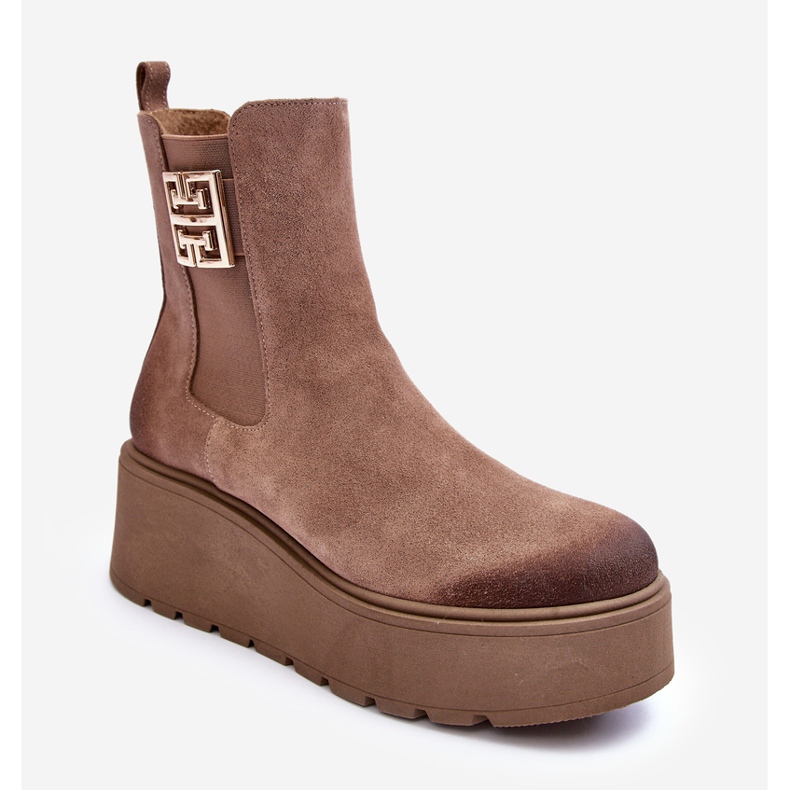 Women's suede ankle boots on a massive platform, dark beige Lemar Savira 1