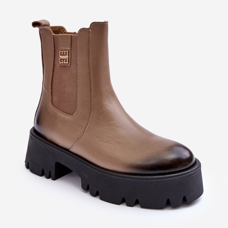 Leather Chelsea boots on a massive platform, beige Lemar Lisencca 1