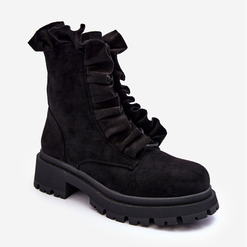 Suede Insulated Worker Boots with a Flat Heel, Black Nacelle 2