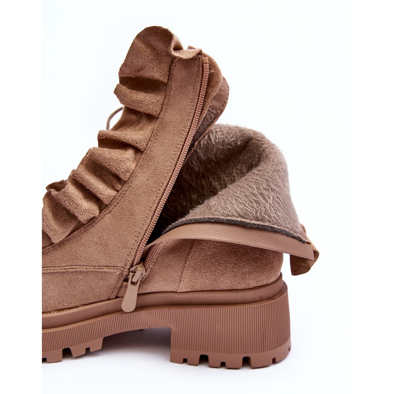 Suede Insulated Worker Ankle Boots with a Flat Heel, Beige Nacelle 1