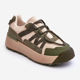 PS1 Women's Suede Sports Shoes on the Platform Beige and Green Rohan 1