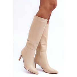Beige Serpens Leather High Heel Boots 1 Beige Serpens Leather High Heel Boots 1