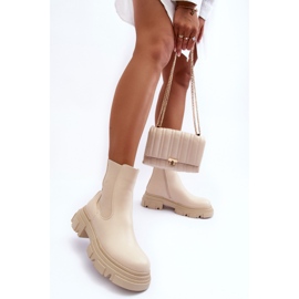 Leather Chelsea boots with flat heels and platform, light beige Solita 2