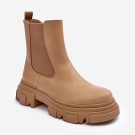 Beige Solita Leather Chelsea Boots with Flat Heels and Platform 2