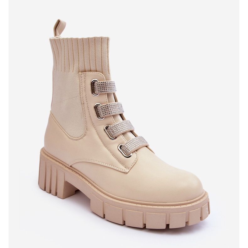 Beige Worker Boots With Elastic Upper Kasseis 1
