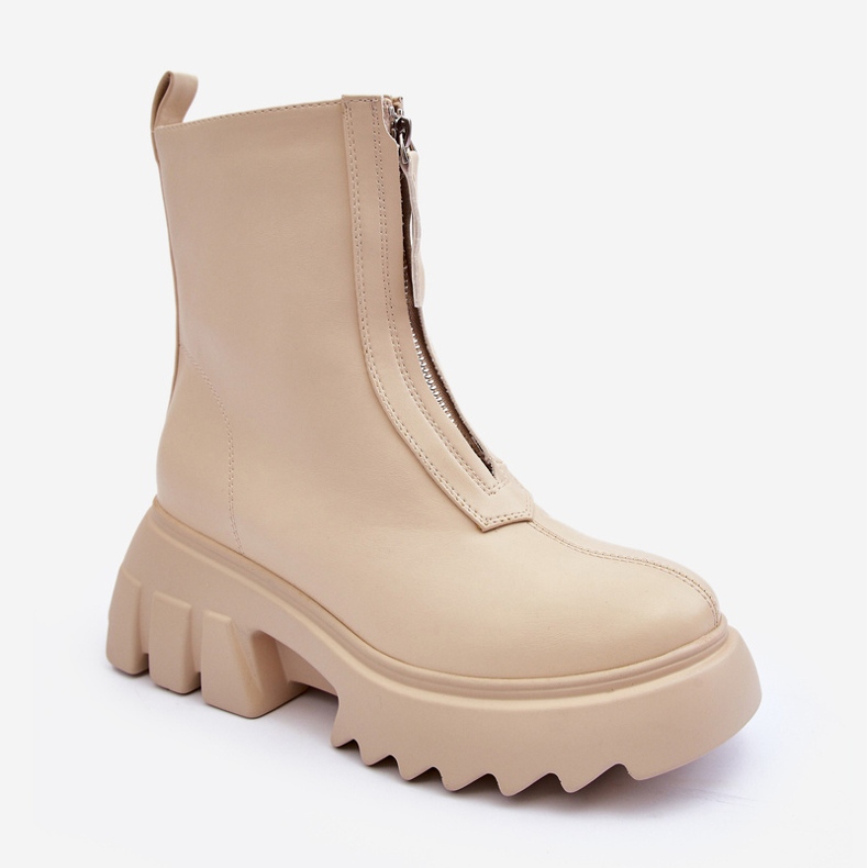 Beige Kusma ankle boots on a massive platform with a zipper 1