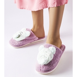 Purple and green soft Bee slippers 1