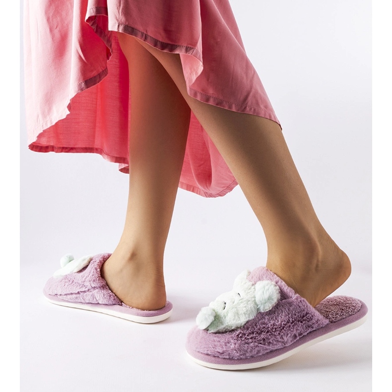 Purple and green soft Bee slippers 2