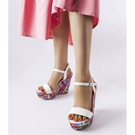 White fairmont decorated wedge sandals 1