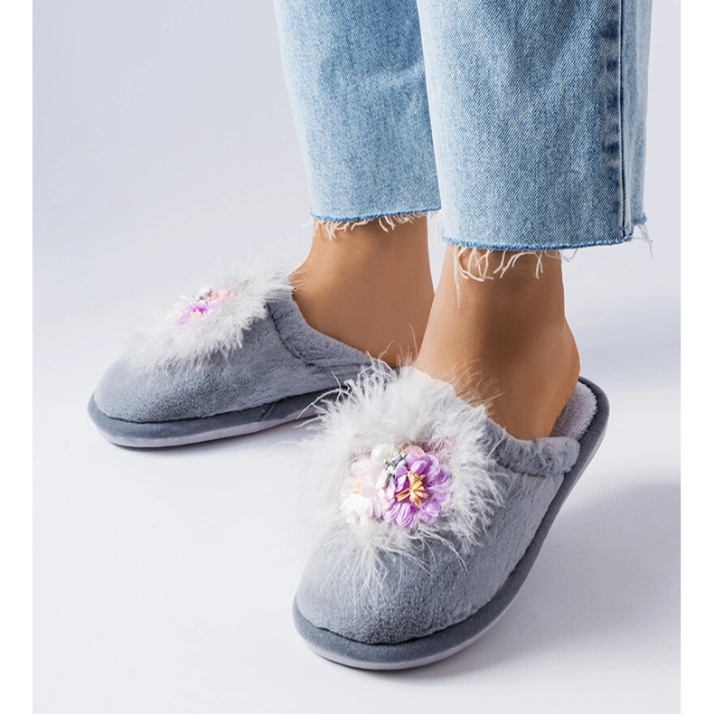 Gray warm slippers with Moly flowers grey 1 Gray warm slippers with Moly flowers grey 1