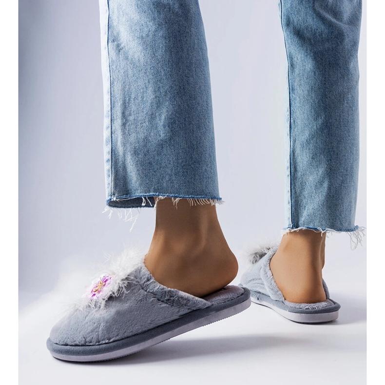 Gray warm slippers with Moly flowers grey 2 Gray warm slippers with Moly flowers grey 2