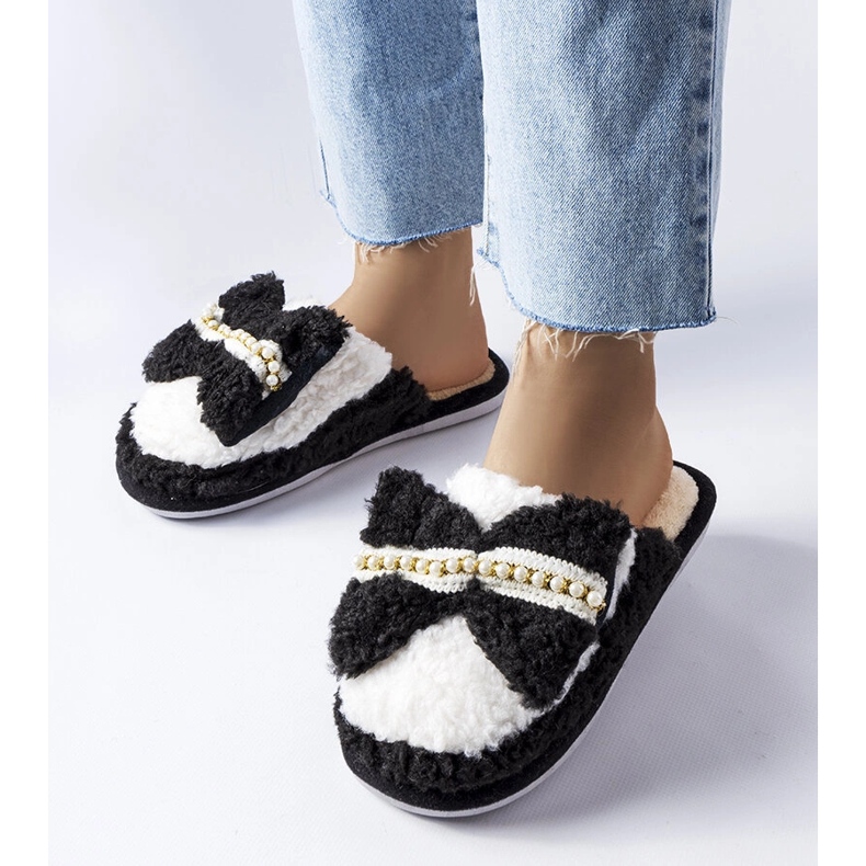 Black and white slippers with a bow 1