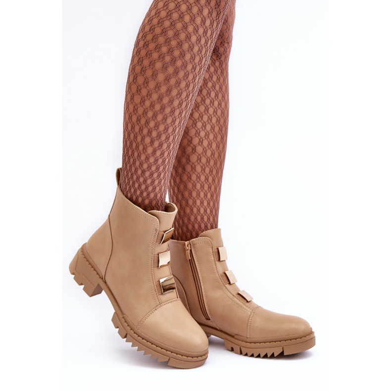 Beige Azulenn Leather Flat Boots 1 Beige Azulenn Leather Flat Boots 1