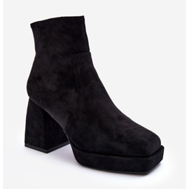 FJ1 Black Abnous Suede Ankle Boots With Chunky Heels 1
