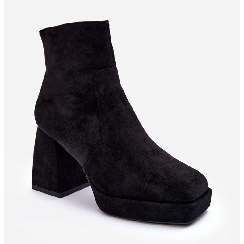FJ1 Black Abnous Suede Ankle Boots With Chunky Heels 1
