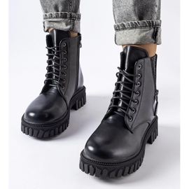 Black lace-up ankle boots with Latsch rhinestones 1