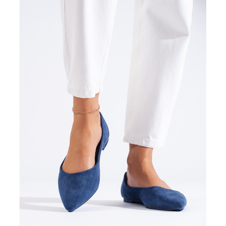 Women's navy blue ballerinas made of ecological Shelovet suede 1
