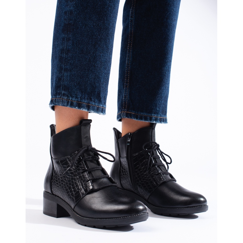 Elegant Shelovet lace-up boots for women black 1